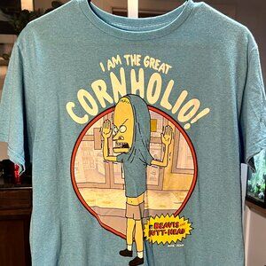 Beavis and Butt-Head "I Am The Great Cornholio" Blue Graphic Tee T-shirt SZ Lrg